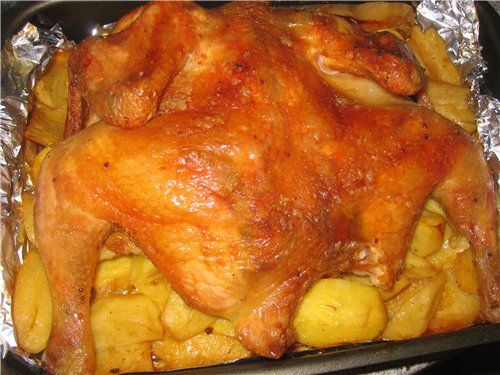  целая курица в духовке с картошкой